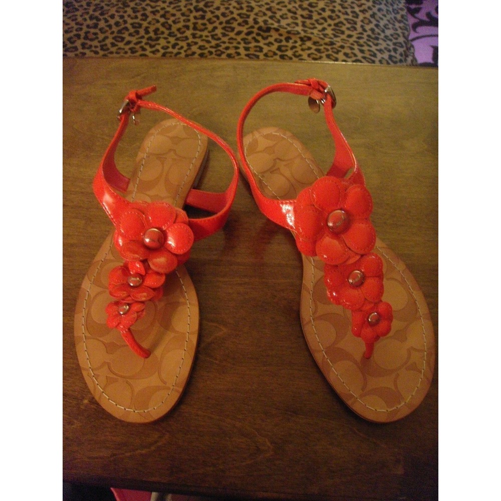 Coach PINK Summer Omega Crinkle Patent leather flower Sandals shoes 8